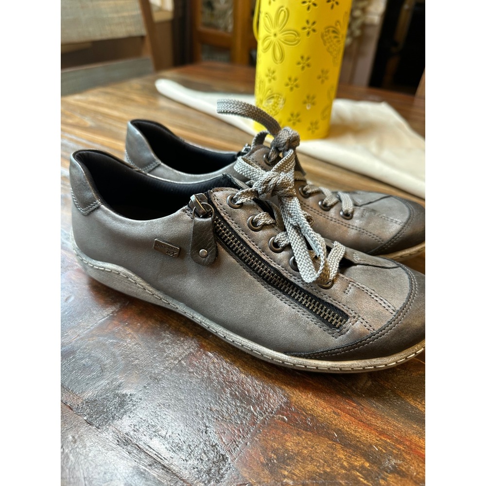 Remonte Dorndorf Womens Metallic Grey Leather Zipper Lace Sneakers Sz. 37 or 6.5